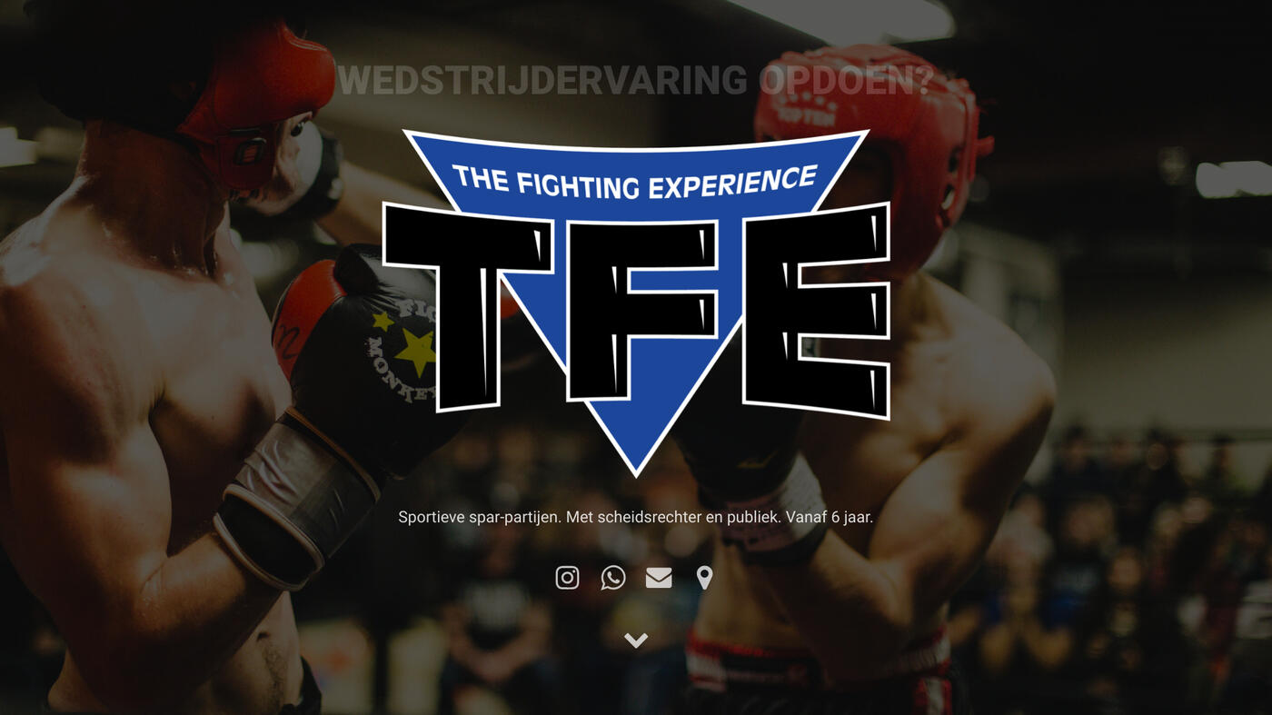 Homepage van de nieuwe website van TFE, The FIghting Experience